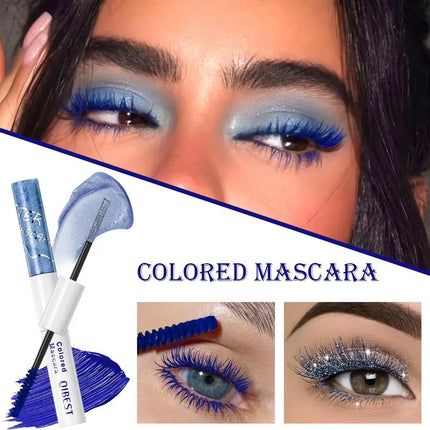QIBEST Double-Ended Diamond Glitter Mascara Lasting Colored Mascara Eyelashes Pink Blue Green Red Voluminous Mascara Rimel