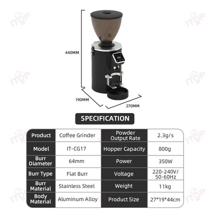 64mm Commercial Coffee Grinder Stainless Steel Flat Burr Quickly Detachable Burr& Powder Channel Quantitative Setting