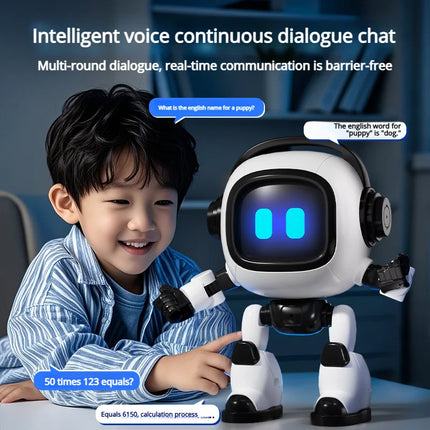 AI Interactive Desk Robot with Voice Recognition Feature Talking Companion, Learning Games, Educational Toy for Kids