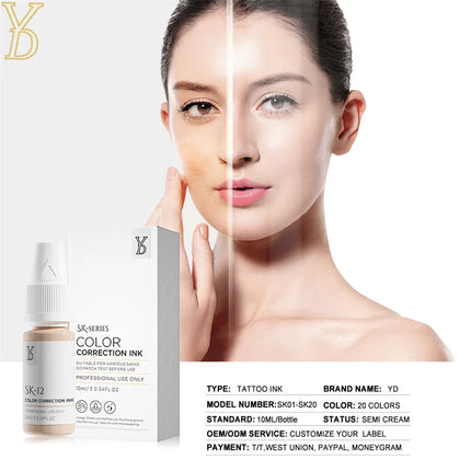 YDPMU 10ML Skin Camouflage Pigment Semi Permanent Makeup Tattoo Ink for Scar Vitiligo Stretch Mark Conceal Restore Skin Tones