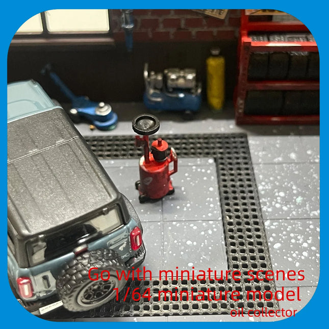 Detailed Scene: 1:64 Scale Miniature Model Repair Shop, Mini Oil Collector Ornament, Car Model Scene with Vintage Layout