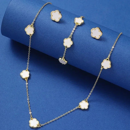 New Lucky Five-petal Flower Five-leaf Clover Earrings Necklace Two-piece set for Woman Fashionable Accessories Party Jewelry