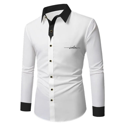 FGKKS Men Shirts Brand Fashion Printed Smart Casual Business Long Sleeve Patchwork Micro Elastic Male Dress White Shirt