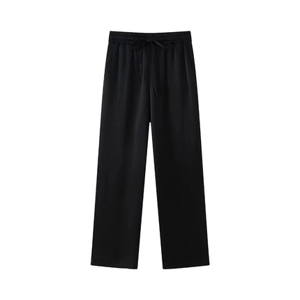 Women's Double-Breasted Loose Blazer Coat and High Elastic Waist Wide Leg Pants, Female Two Piece Sets, Fashion