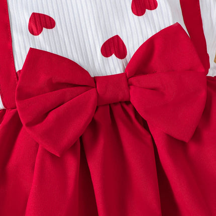 0-3 Year Baby girl Dress Round neck Heart-shaped Printed Bow, Princess Dress+Headband Toddler Baby girl Summer Party Dress