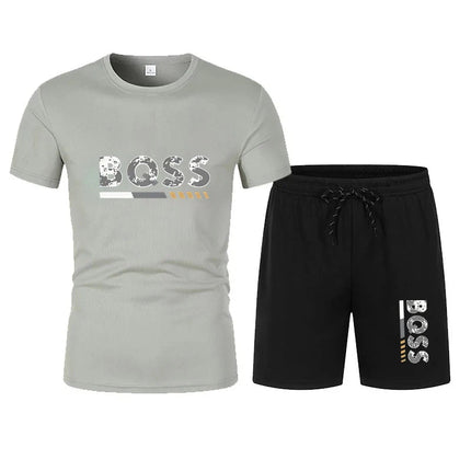 Summer men's short-sleeved set, casual fashion, men's quick-drying summer sports set, breathable mesh short-sleeved T-shirt shorts