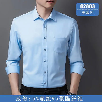 6XL Men Shirt Long Sleeve Slim Fit Luxury Smooth Soft Anti-wrinkle Non-ironing Solid Color Ice Silk Shirts Men Long Sleeve