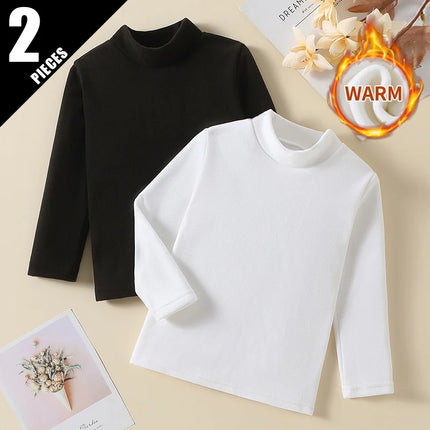 1/2/3piece Autumn And Winter Thick Children's Solid Color Base Shirt Boys And Girls Brushed Warm Mid Neck Top Fashionable Hoodie