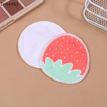 〔HBA16〕 10 Pcs Makeup Remover Pads Washable Double-Layer Strawberry Print Cleaning Cotton Reusable Facial Make Up Removal Pads