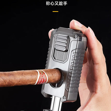 Portable Multi-function Jet Lighter with V-shaped Cigar Cutter Cigar Cigarette Holder Men's Cigarette Lighter, Gentleman's Taste