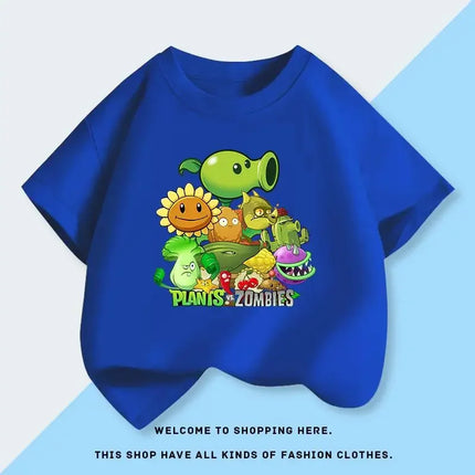 Plants vs. Zombies Cartoon Kids Short-Sleeve T-Shirt Summer New Fashion 100% Cotton Tops Boys Girls Comfortable T-Shirt