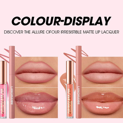 2pcs/Set Smooth Lip Liner+Lip Gloss Set Waterproof Liner Lip Combo Makeup, Long-Lasting Moisturizing Makeup Plump