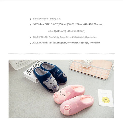 Winterwarm Home Indoor Cotton Slippers For Men Women Parent-child Family Style Cute Cat Design Cross-border Stock Available