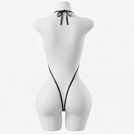 One Piece Sexy Lingerie for Women Halter Backless Extreme Micro Thong Bodysuit Elastic One Size String Monokini Bathing Suit