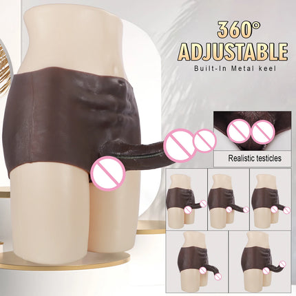 Huge brown Silicone Boxer shorts With Penis Dildo Male Masturbator Strap-on Solid Dildo Sex Toys For Men Women Gays Boxer Shorts