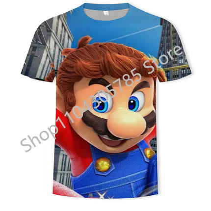 Super Mario Boys Girls Clothes Princess Peach Luigi T-shirt Cool Comfortable Sweat Absorption Short-sleeved Top Baby Show Gifts