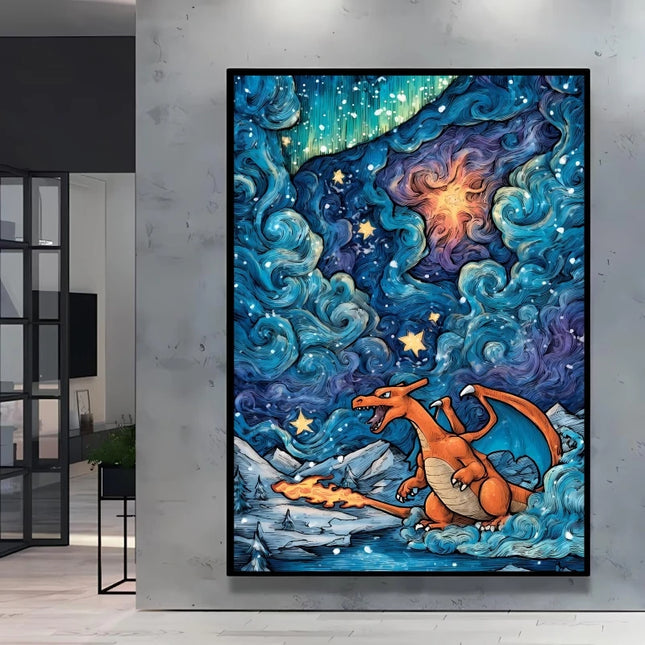 Van Gogh Style Pokemon Pikachu Wall Decoration: Multiple Characters Are Available, Creating a Unique Artistic Space for Your Home