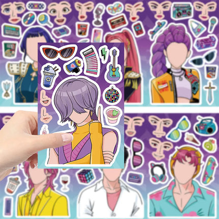 2026 New Cute Korean Girl Group Make a Face Stickers, Waterproof Reusable Puzzle Stickers for Kids DIY Craft Gifts Decoration