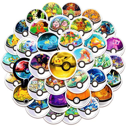 50pcs Cute Cartoon Anime Pokemon Stickers Kids Toys Kawaii Poke Ball Pikachu Decals Skateboard Laptop Waterproof Sticker