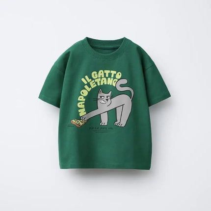 Simple All-Match Base Shirt New Short Sleeve Lovely Round Neck T-Shirt Thin Pure Cotton Clothes Boys And Girls Loose Casual Wear
