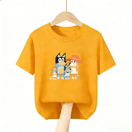 Kids Breathable Bluey Tshirt 2026 New 100 Cotton Short Sleeve Tee Cartoon Character Print for Boys Girls Daily Favorite