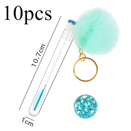 5pcs Gold Keychain Tube Eyelash Brush Eyebrow Comb Microbrush Lash Extension Micro Brushes Makeup Tool Fluffy Fur Ball Decorate