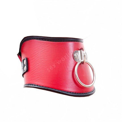 Leather BDSM Bondage Posture Neck Collar With Pullring Lockable Chastity Belt,Adjust Collar Ring Slave Neck Harnes Strap Sex Toy