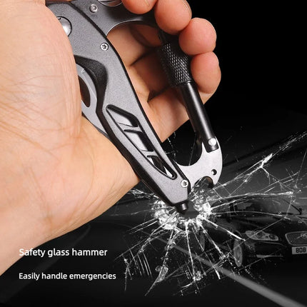 Multifunction EDC Pocket Tool Carabiner Folding Knife with Car Window Breaker Portable Outdoor Camping Utility Gadget for Travel