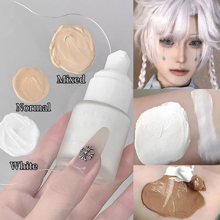 White Liquid Foundation Blending Pure Silky Creamy Matte Long-Wearing Transfer-Resistant for Stage Cosplay Halloween Makeup 30ml