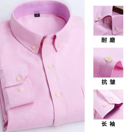 New Men's Oxford Spinning Short Sleeve Solid Color Tooling Business Casual White Shirt Slim Fit Trend Long Sleeve Casual Shirts