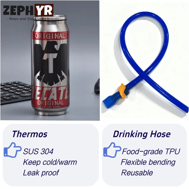 500ML Thermos with Long Hose for Racing Hydration Drinking Water 304 Stainless Steel Keep Cold Cycling Climbing Camping Tumbler