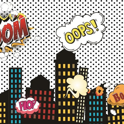 Superhero Baby Shower Birthday Backdrop City Building Super Hero Party Photography Background Photo Studio Custom Name Banner