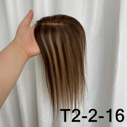 12 Inch 30cm Brazilian Human Hair Topper with 7x11 Swiss Lace Base Invisible Scalp Clip on Natural Blend for Thin Crown Hair
