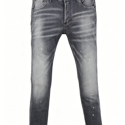 6058 Four Seasons New Men's Wash Grinding Hole Patch Paint Splash Ink Micro-bullet Leg Grey Jeans for Men