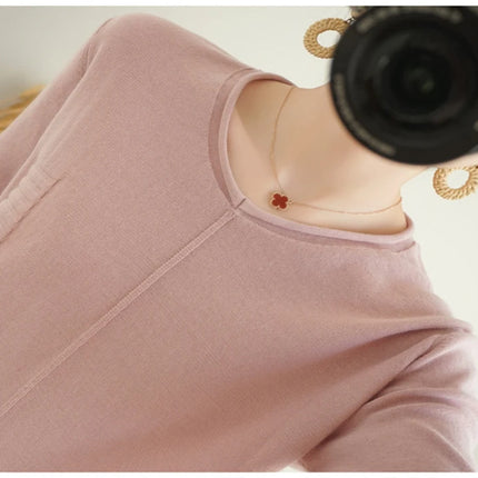 2023 Autumn/Winter Women's New Pullover Casual Solid 100% Cotton Knitted V-Neck Loose Sweater Fashion Soft Breathable Top
