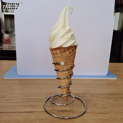 1Pcs Cone Holder Stand Ice Cream Rack French Fry Waffle Display Roll Cones Metal Basket Hand Fries Serving Steel Stainless Pizza