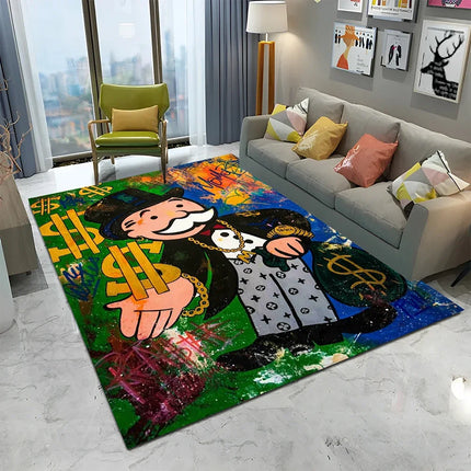 Dollar Monopoly Cartoon Retro Games Carpet Rug for Home Living Room Bedroom Sofa Doormat Decor,kids Area Rug Non-slip Floor Mat