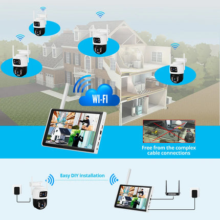 Fuers H.265 10.1 inch LCD Screen 8CH Wireless NVR Security Kit Outdoor Camera WIFI System Surveillance CCTV Audio Video Recorder