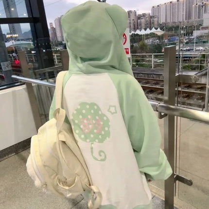 Japanese Hoodies Coats 2025 Ropa Mujer Cute Sweatshirts Preppy Style Contrast Color Casual Hooded Y2k Tops Chic Oversized Hoodie