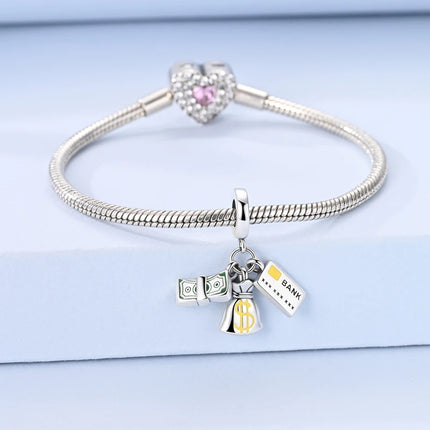 Lucky 925 Sterling Silver Money Tree Lucky Cat God of Wealth Dollar Treasure Charm Fit DIY Bracelet Necklace Good Luck Wish Gift