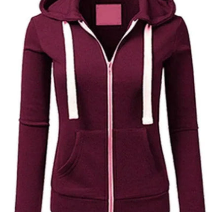 2024 Autumn/Winter New Women's Personalized Fashion Sports Hoodie Long Sleeve Drawstring Pocket Zipper Coat Woolen Sweater Top