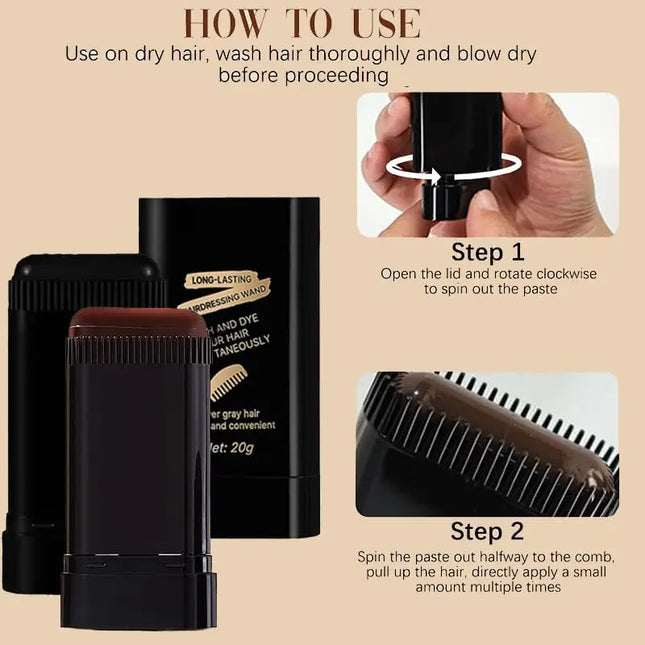 2Pcs Comb Hair Dye Stick Portable Hair Root Cover Up Stick Men Women Gray Hair Coverage Sweat-Proof 2-in-1 Instant Coloring Wand