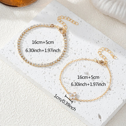 2pcs Simple Cubic Zirconia Flower Water Chain Women's Bracelet Set Daily Office Jewelry