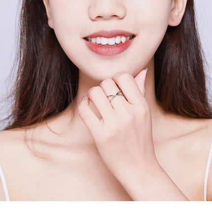 BAMOER 14K Gold Plated X Ring Dainty Minimalist 925 Sterling Silver Cross Ring for Women Promise Jewelry 2 Colors SCR543