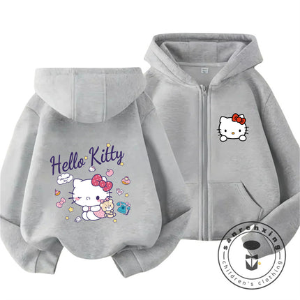 New Kids Zip Hooded Sweatshirt Hello Kitty Trendy Kawaii Design For Boys Girls Autumn Winter Wear 3-14 Age