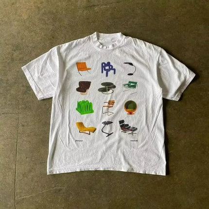 Retro Harajuku Fashion Tee Casual Loose T-shirt Y2K Loose Street Letter Printing Short Sleeve Casual T-shirt Unisex