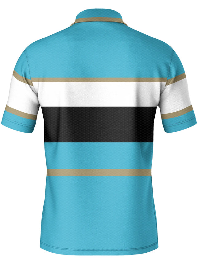 Men's Short Sleeved Polo Shirt Casual 3D Printed Summer Golf Shirt, Geometric Color Stripe Design Men's Novel Clothing
