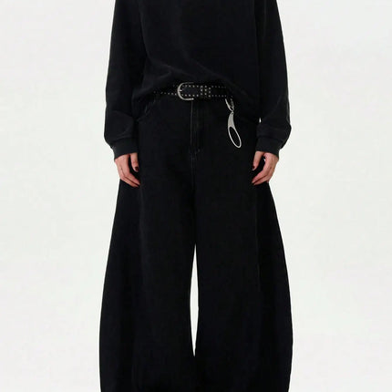 High Streets Spring Summer Men's Jeans American Baggy Wide Leg Curved Knife Denim Pants Loose Solid Color Male Trendy Trousers