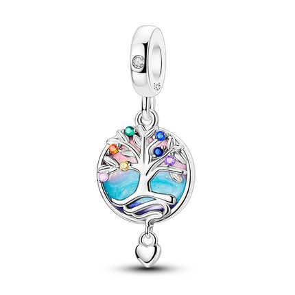 100% 925 Sterling Silver Blue Crystal Life Tree Angel Star Moon Pendants Charms Fit Qikaola 925 Original Bracelets DIY Jewelry