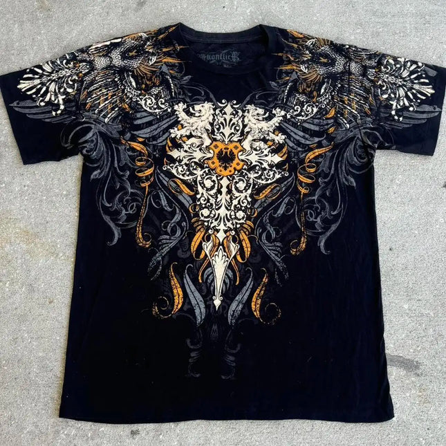 Summer New Fashion Oversized Printed T-shirt Men Y2K Harajuku Vintage Hip Hop Oversized Short-sleeved Gothic Shirt Men And Women